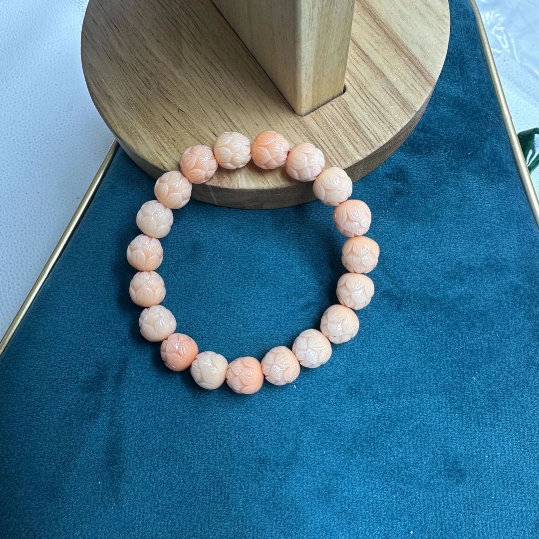 【沐言优选】凤凰粉雕刻莲花10m手链A653