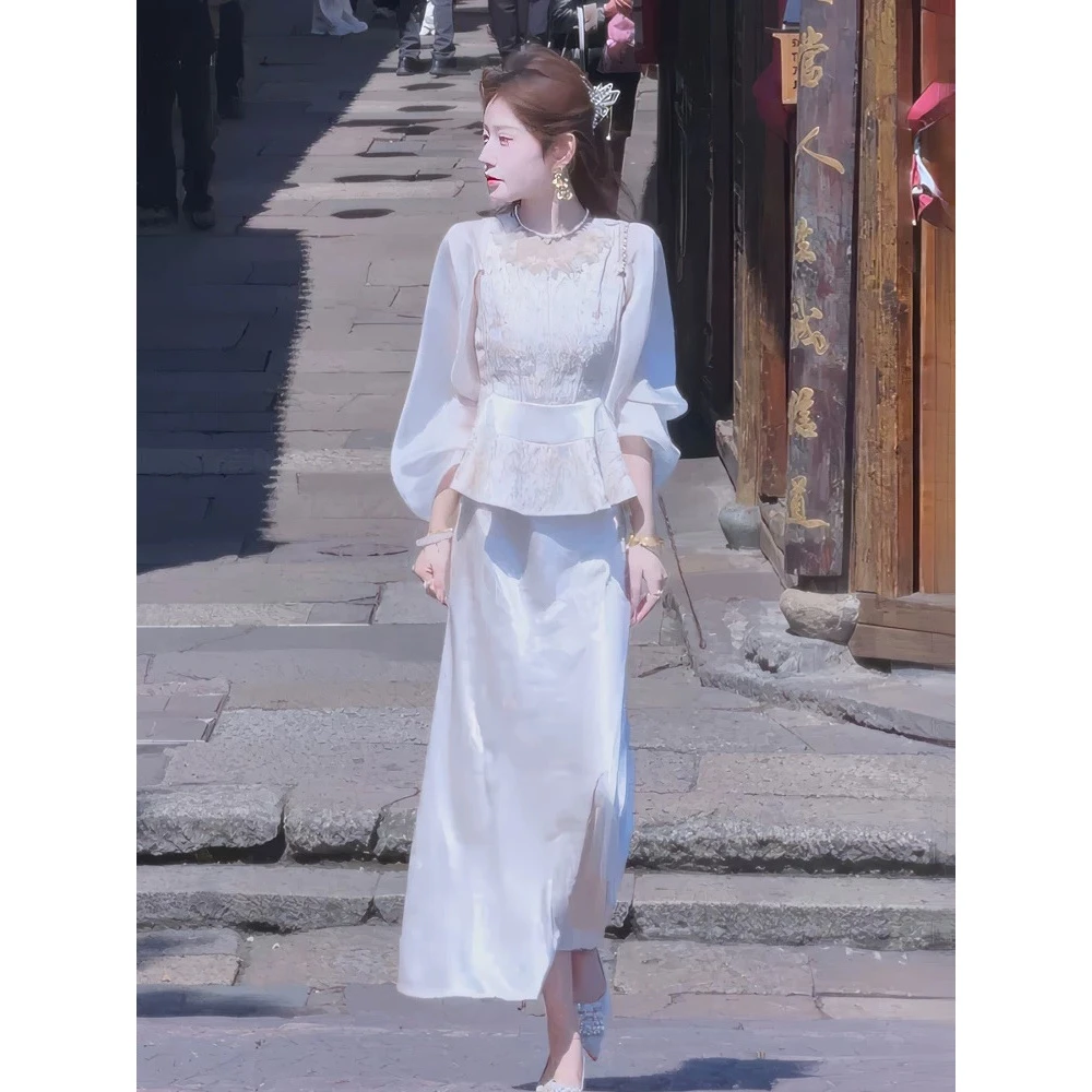 婷婷含金量浅金色的织金浮雕显瘦收腰上衣缎面半裙气质套装5632