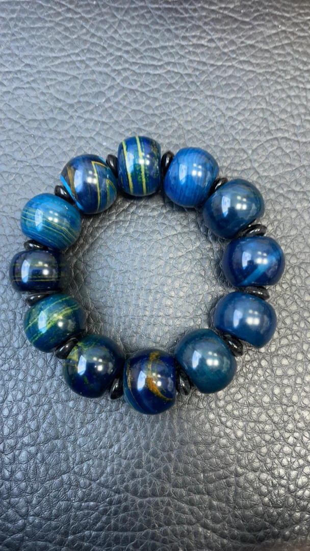 精品时尚百搭金玉蓝晶鼓珠玛瑙手串