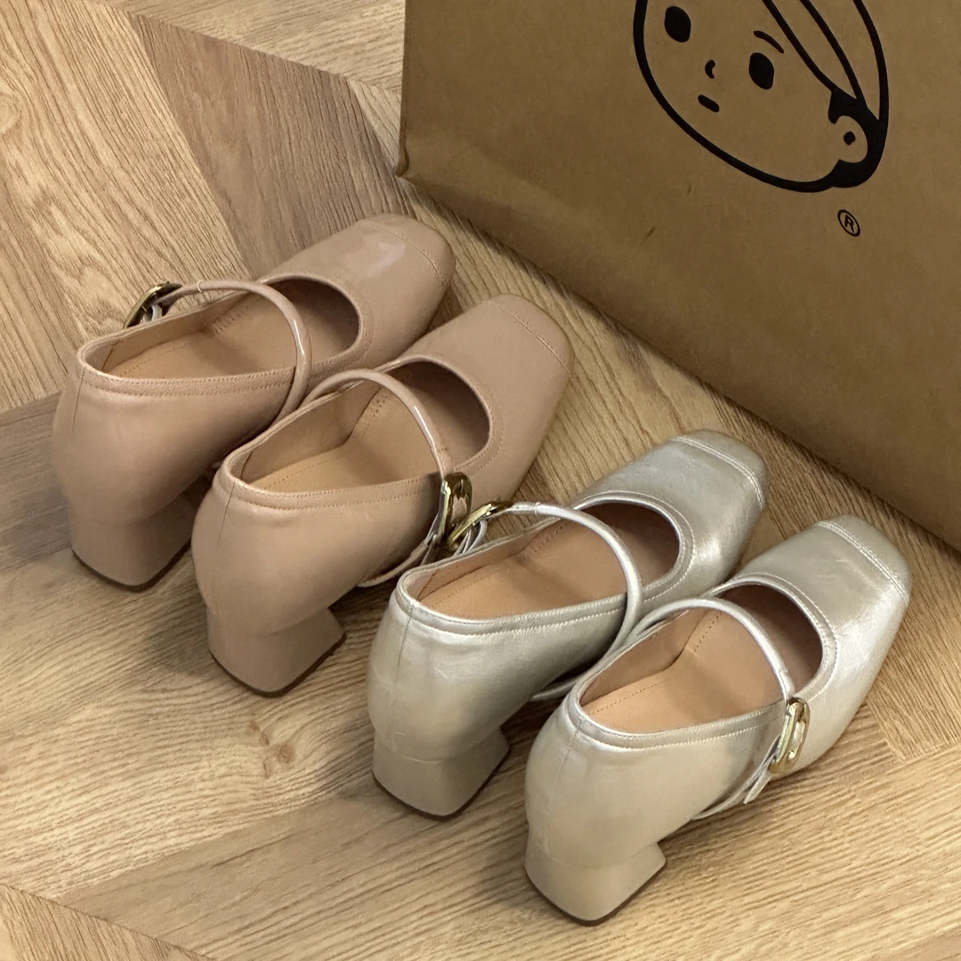 晚睡兰·内增高10cm小个子新款休闲百搭通勤粗跟时尚浅口玛丽珍鞋