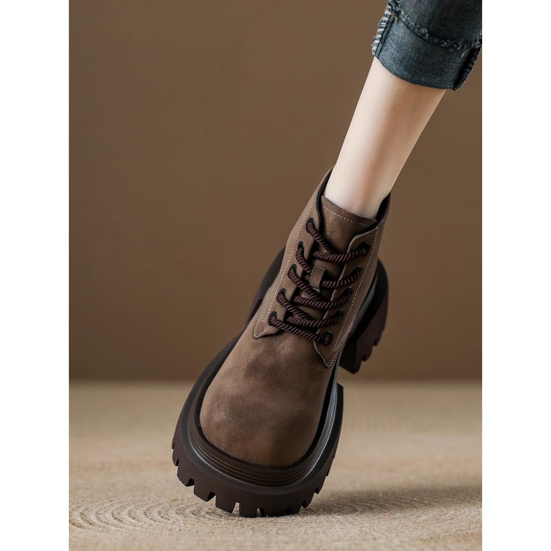 松糕厚底马丁靴女小个子增高短靴2025秋季新款英伦风女鞋机车靴子