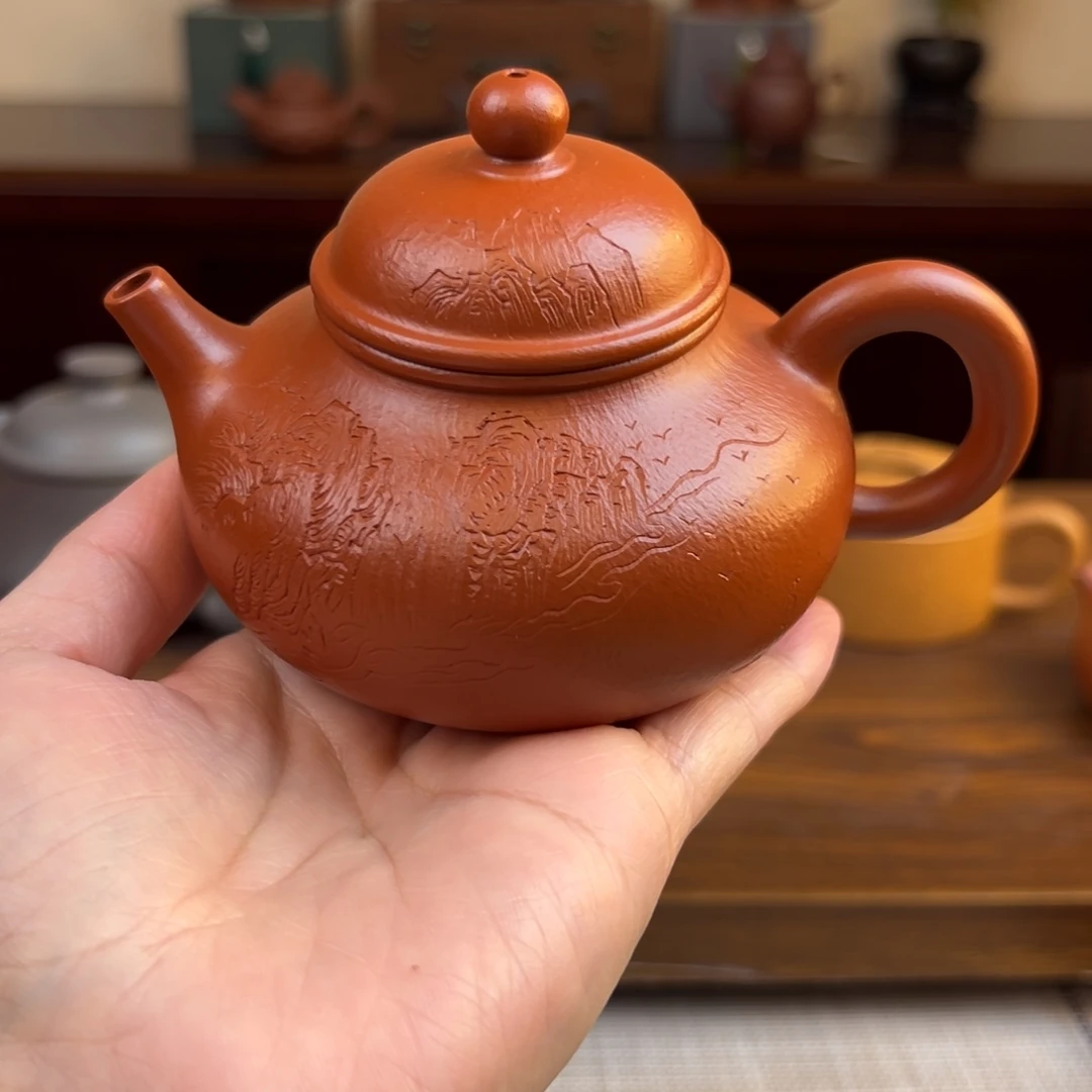 南***意茶壶紫砂朱泥容天全手210cc