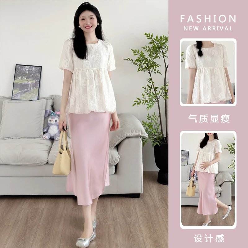 R210#3.4 2025法式提花可爱俏皮感孕妇娃娃衫