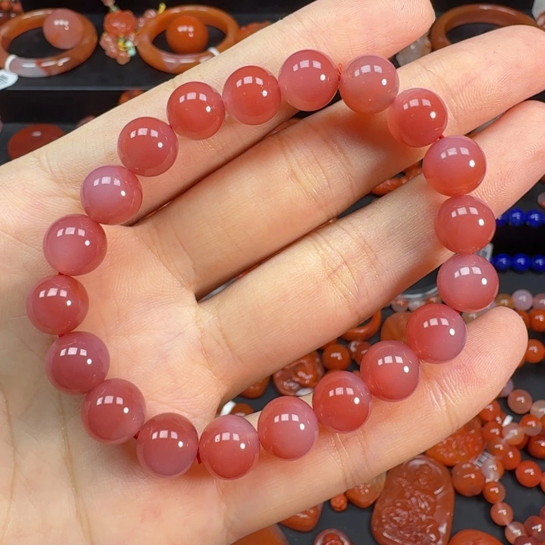 南红玛瑙未镶嵌玫红色9.5mm