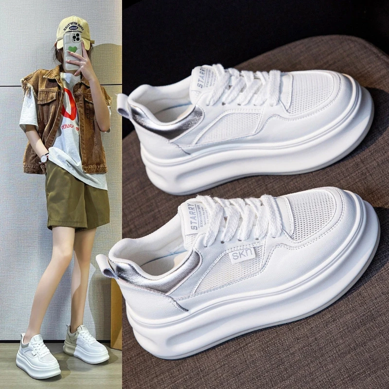 万达撤柜头层牛皮6cm松糕厚底增高显瘦夏季韩版小白鞋单鞋女ins潮