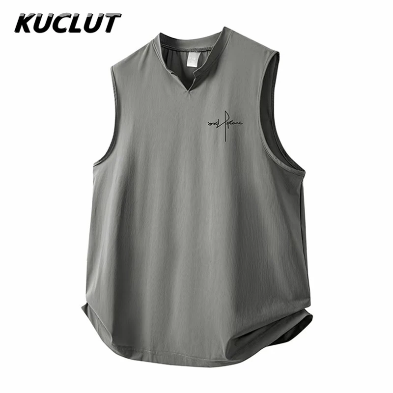 夏季男士冰丝背心宽松大码潮牌V领坎肩无袖T恤男运动时尚美式上衣