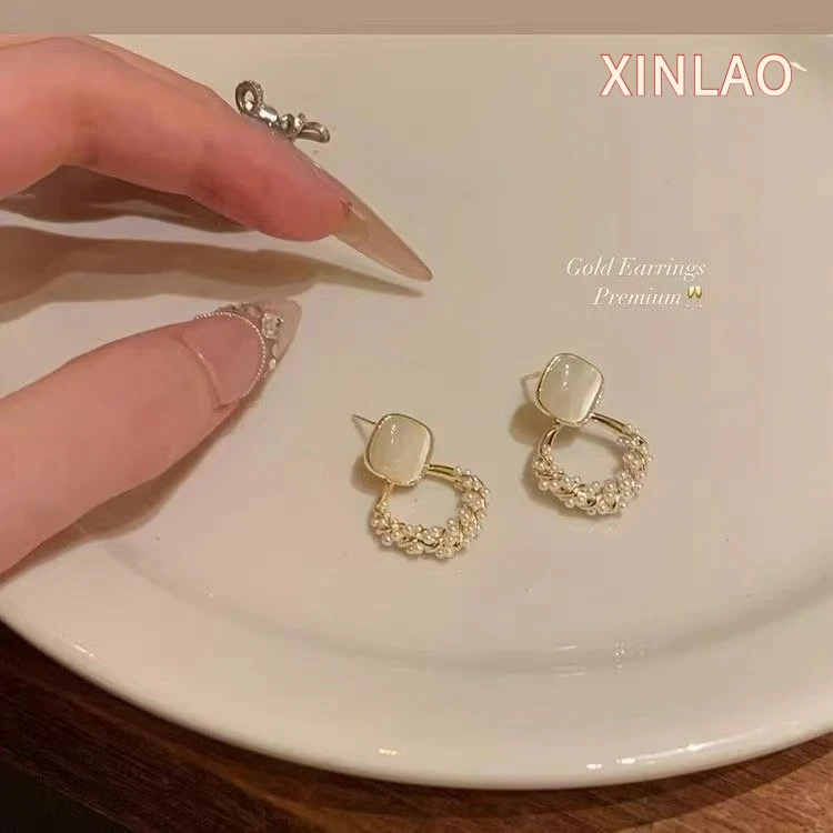 合金项链 方糖猫眼石菱形珍珠耳钉轻奢耳环高级感气质独特耳钉女