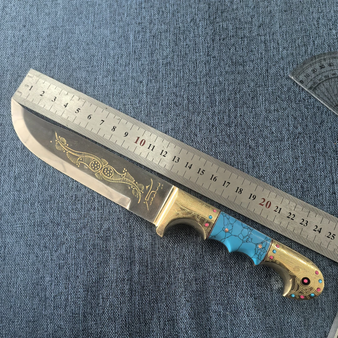 英吉沙小刀，鸽子头造型黄铜蓝色刀柄