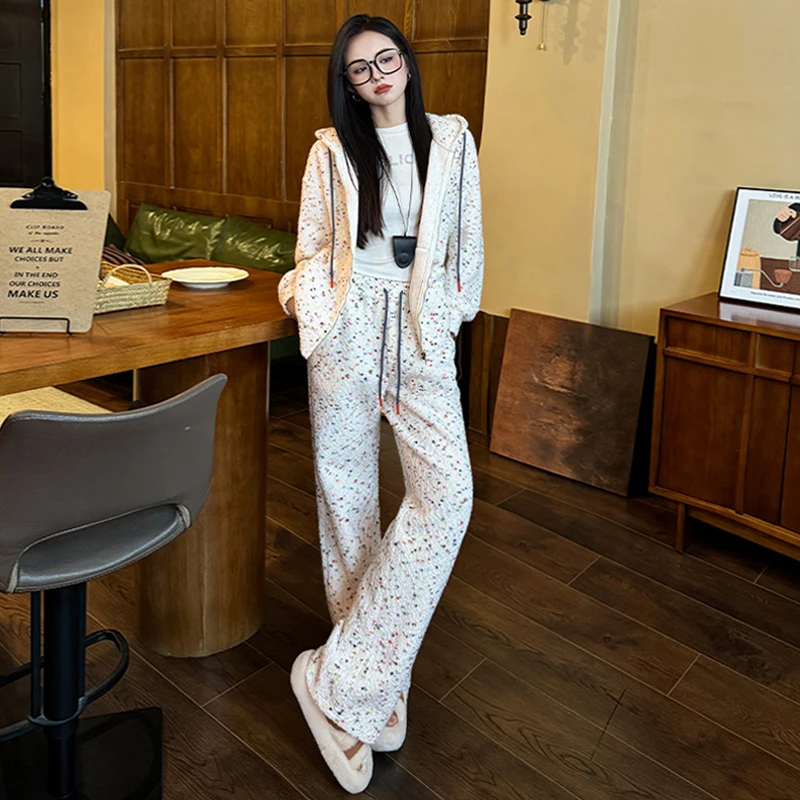 韩系休闲时尚套装女春季新款洋气减龄彩色外套卫衣阔腿裤两件套潮