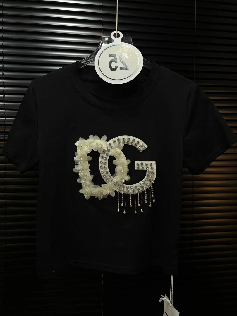 时尚辣妹重工烫钻轻奢设计师修身款百搭春夏圆领T恤短袖打底衫