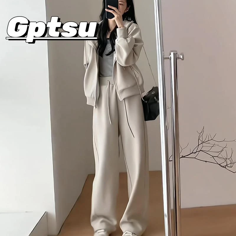 GPTSu时尚运动套装女春秋新款宽松显瘦韩版连帽运动衫休闲两件式
