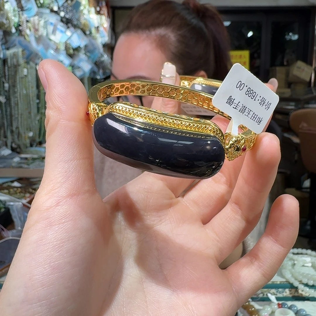 和田玉银S925镀金镶嵌手链