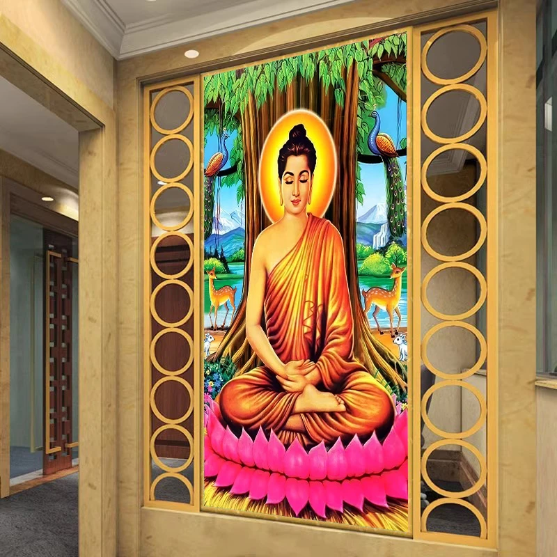 青飞释迦摩尼好事成双十字绣菩提树下满绣柬埔寨佛祖有钻石画E321