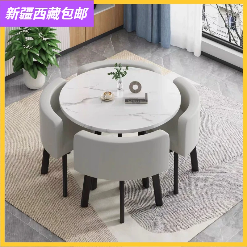 新疆包邮可收纳餐桌家用小户型公寓饭桌商店铺面洽谈桌椅组合会客