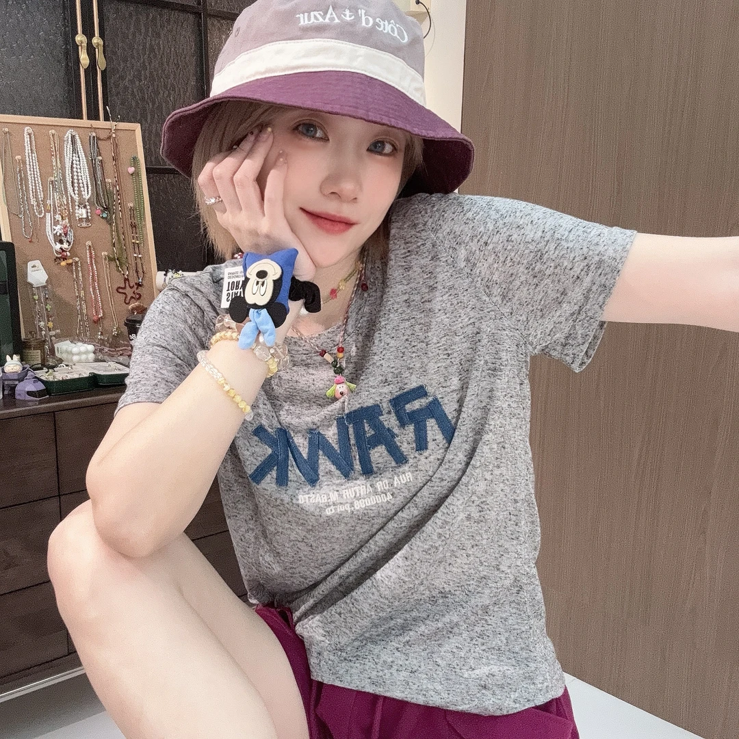 Apr.【牛仔字母】夏季立体刺绣百搭时尚休闲薄款圆领女T恤SC250518