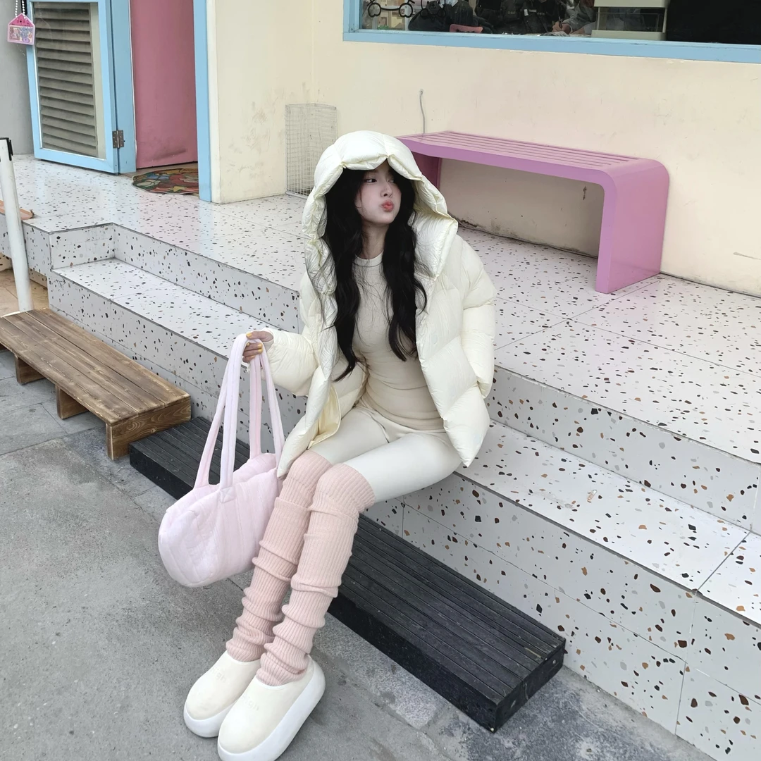 【慢鱼yuu专属】鹅绒简约时尚短款保暖连帽宽松韩版羽绒服#25GFNB41