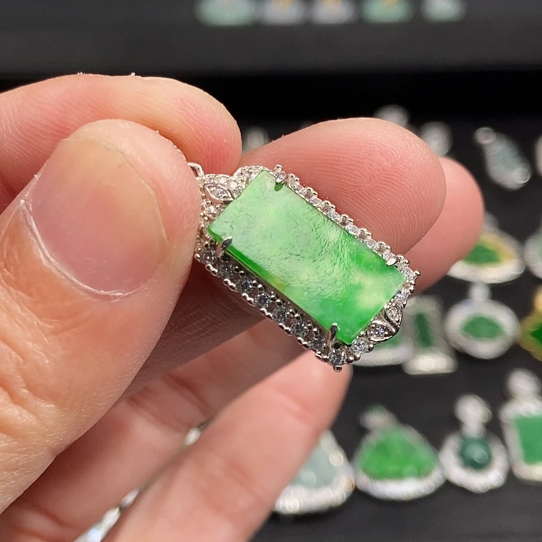 翡翠银S925镀金镶嵌吊坠(不含链)