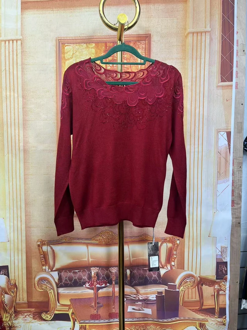 27019春秋洋气时尚薄款烫钻短款毛衣上衣纯色宽松针织打底衫