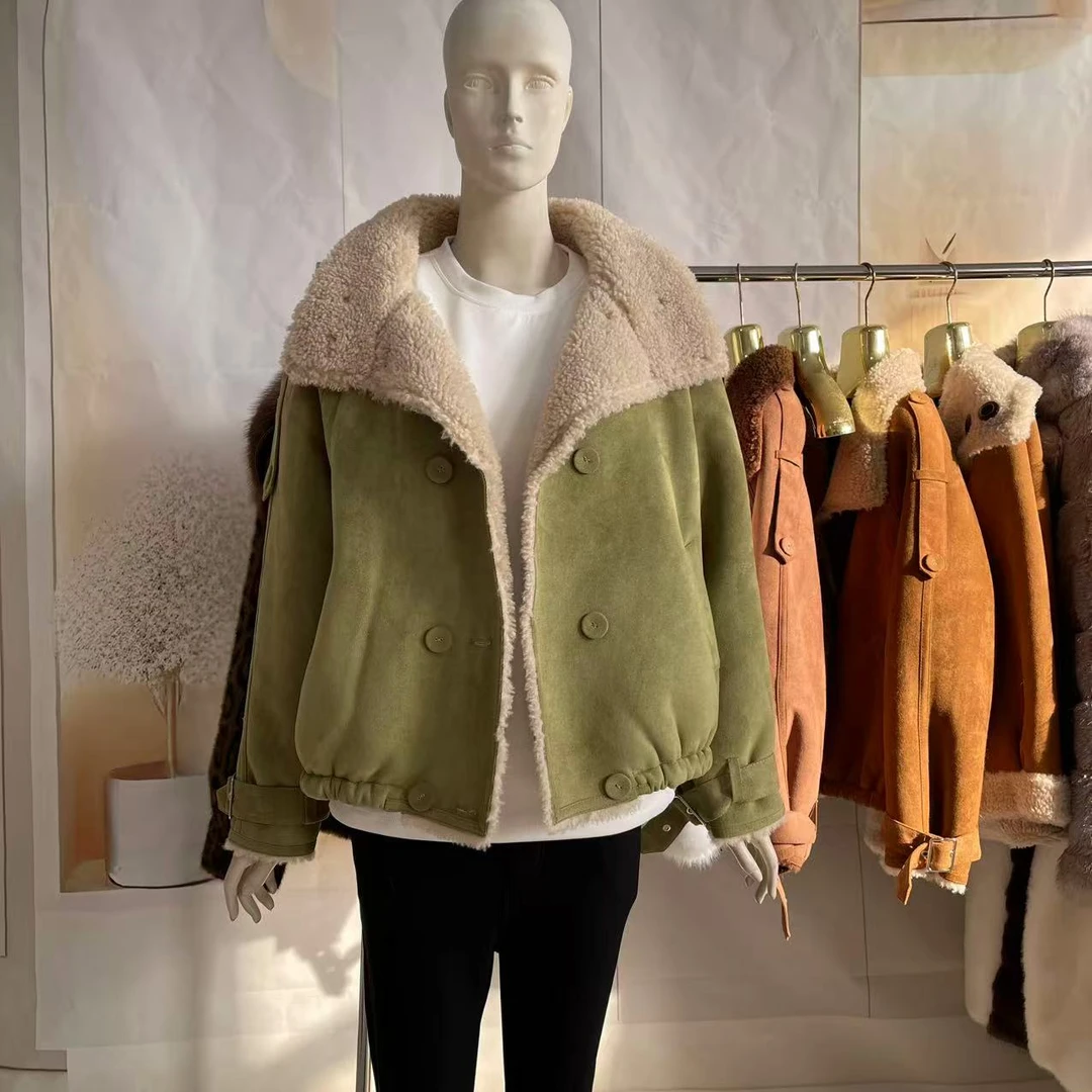 2025女翻领常规小个子短外套秋冬百搭拼接短款