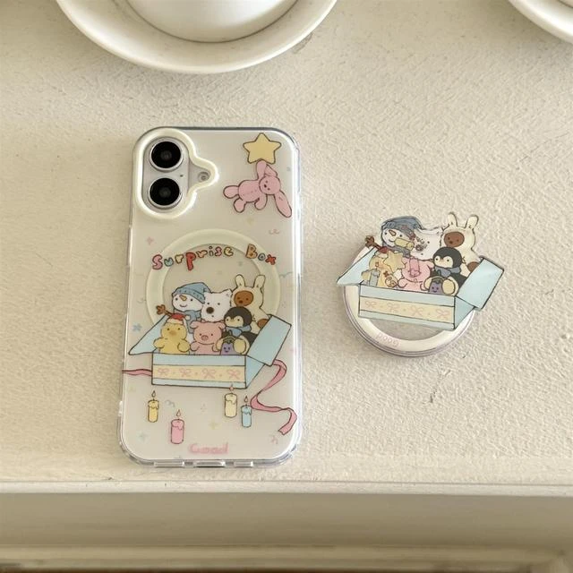 双层imd磁吸卡通可爱米白色jellycat玩偶礼物盒手机保护壳适用iph