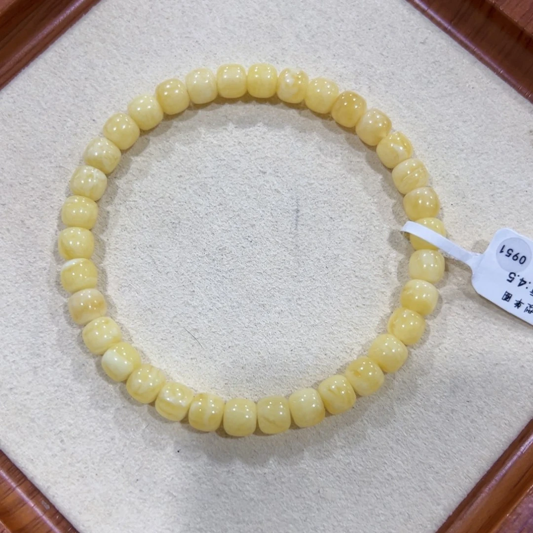 蜜蜡未镶嵌手链6m黄白花手串孤品漏