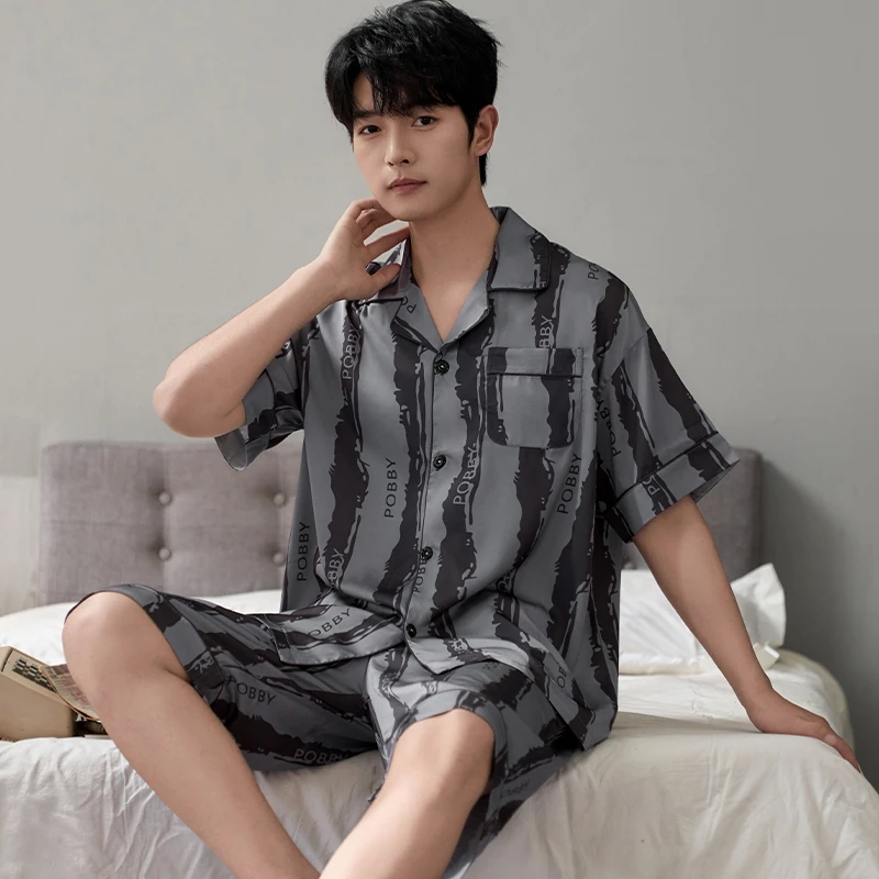 冰丝睡衣男士2025新款夏季薄款加肥加大码夏天短袖简约套装家居服