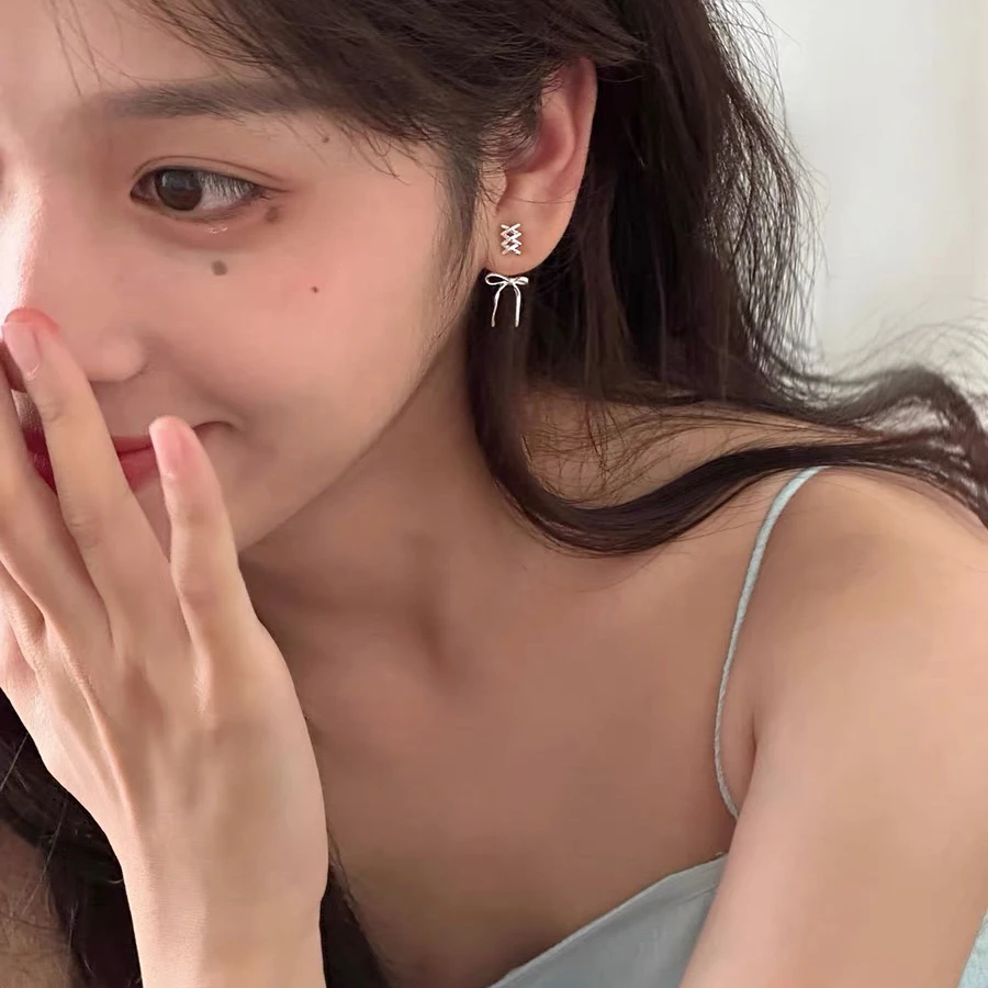 铜合金耳饰 D2083 韩系丝带蝴蝶结耳钉甜美温柔耳环