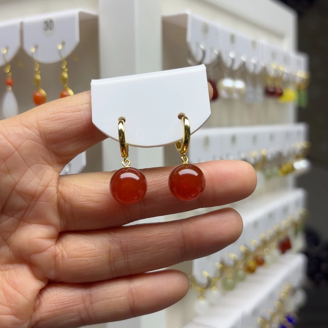 玛瑙/玉髓银S925镶嵌耳饰