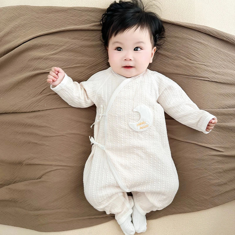 双层护肚长袖提花A类宝宝加厚爬服哈衣婴儿连体衣秋冬蝴蝶衣