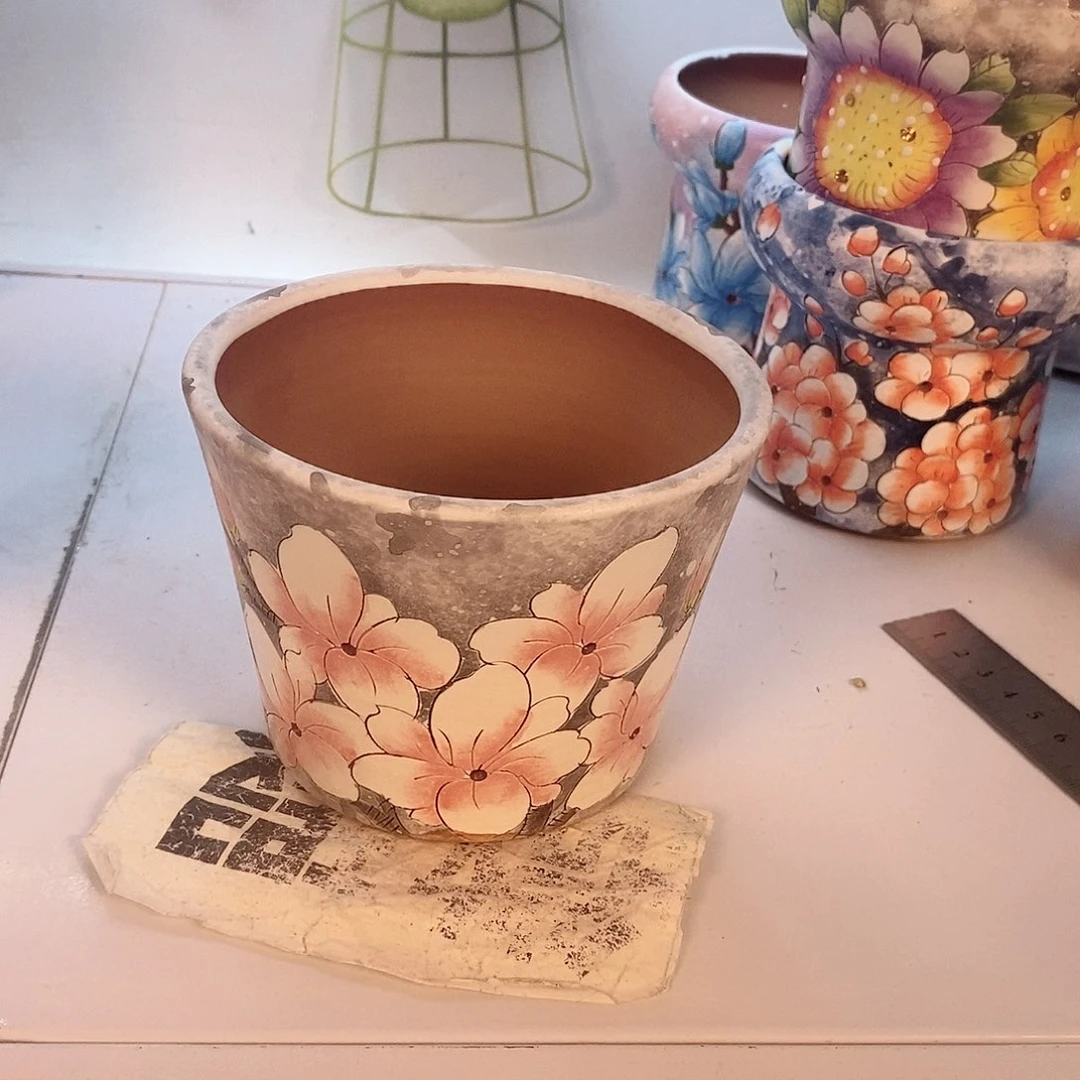 红泥花盆红陶手绘花盆