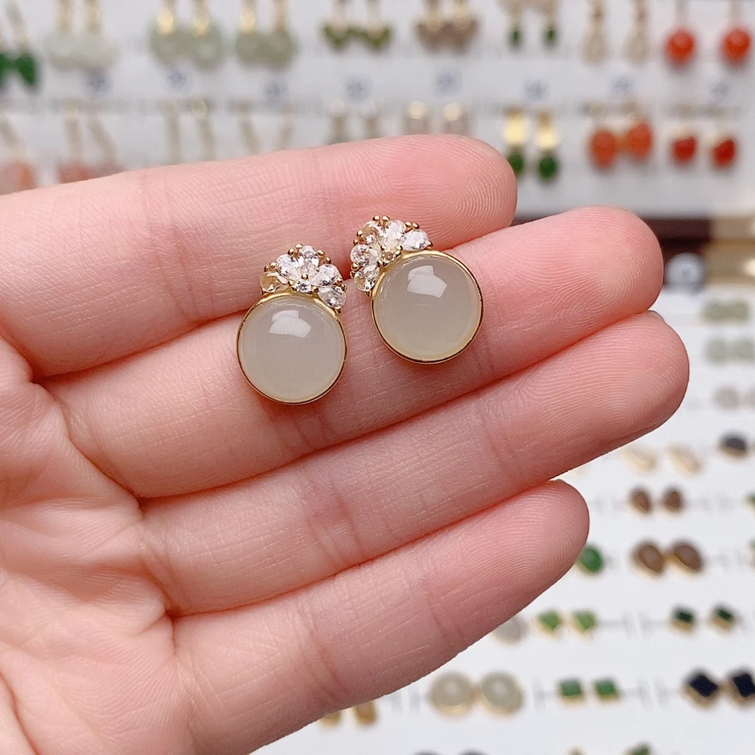 李***晃和田玉银S925镶嵌耳饰