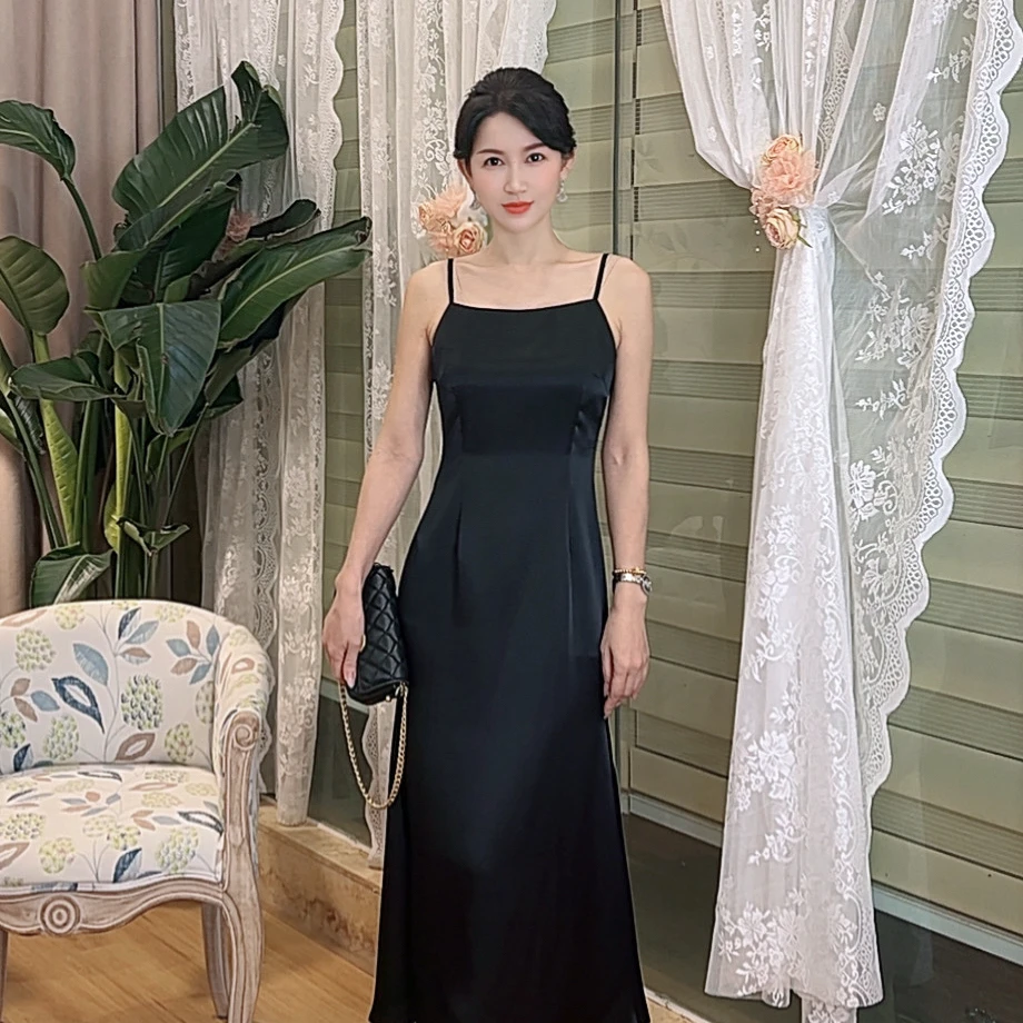 【水墨丹青】 AN156 安妮老板 气质长款显瘦小黑裙连衣裙