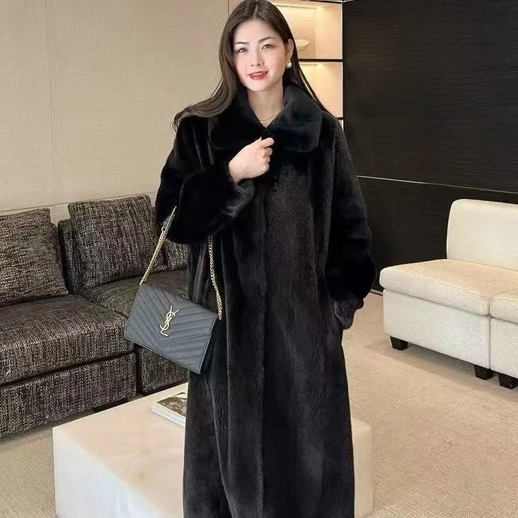 海宁立领米兰貂加长款妈妈装气质高端外套女士冬季貂皮皮草