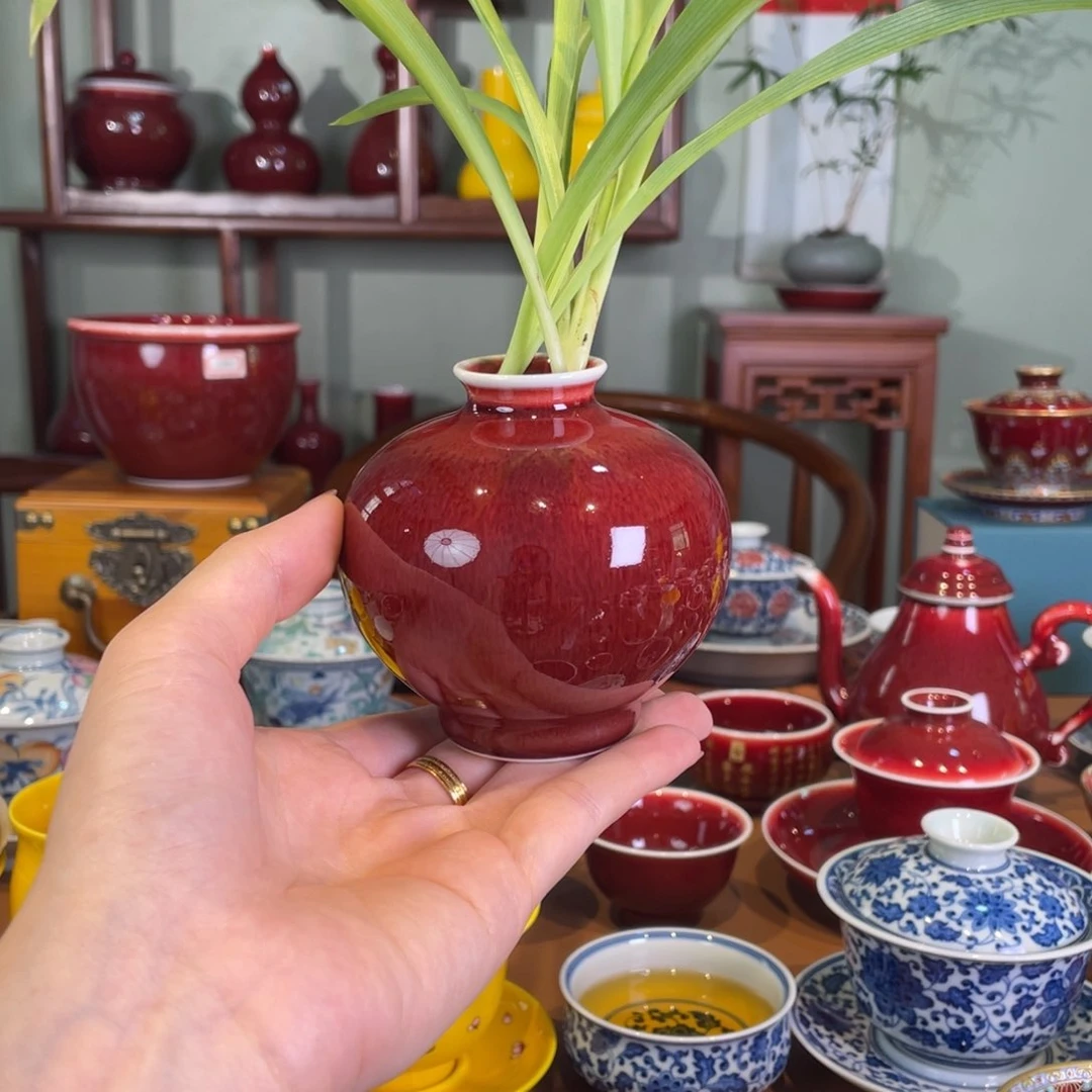 清欢雅玩原矿郎红福利石榴瓶