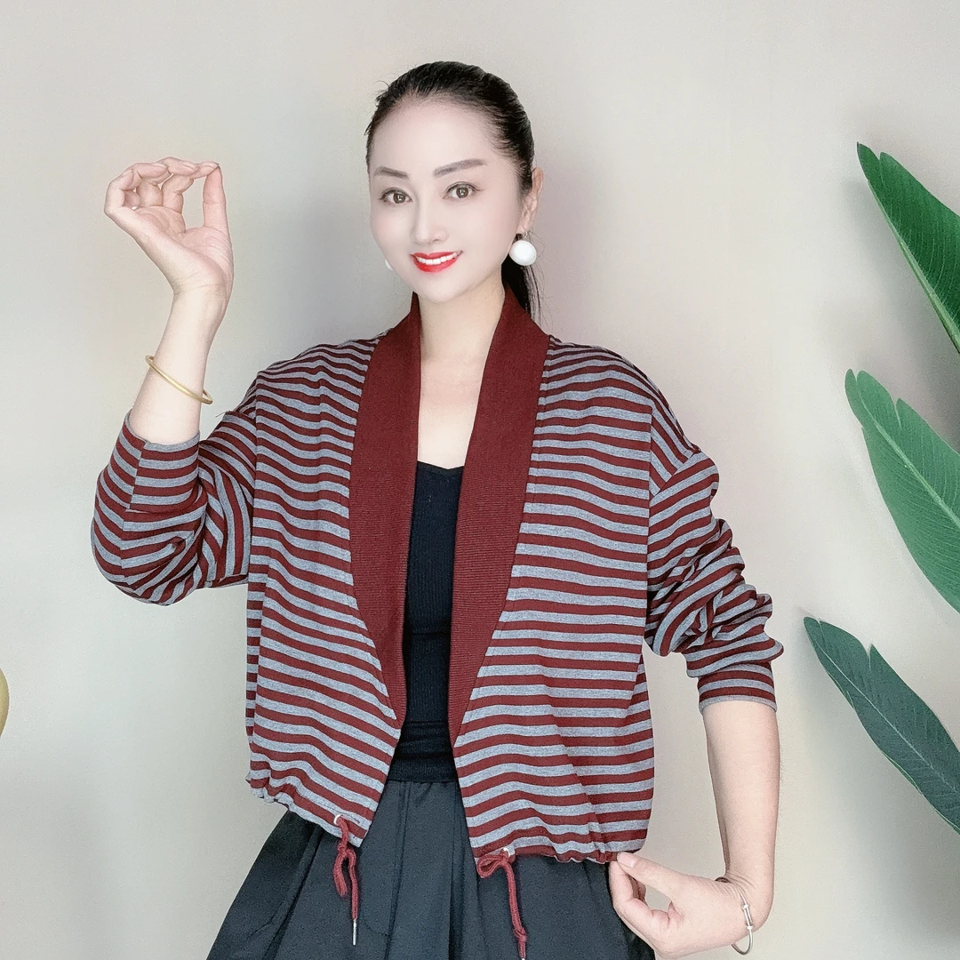 时尚显瘦纯色开衫女减龄宽松百搭抽绳长袖外套休闲妈妈装秋季新款