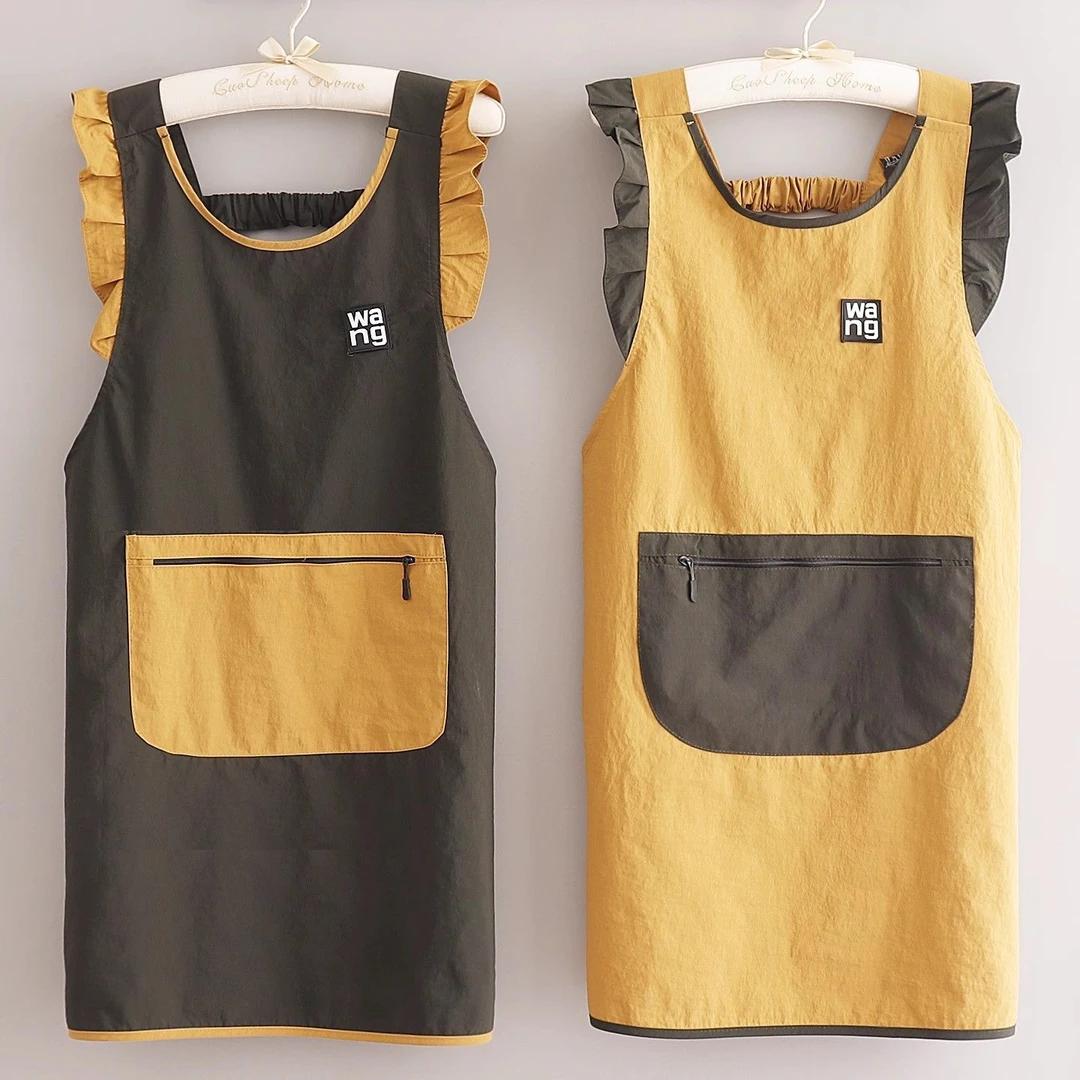 坎肩围裙女厨房家用做饭围腰工作服防油防污透气马甲围裙年轻