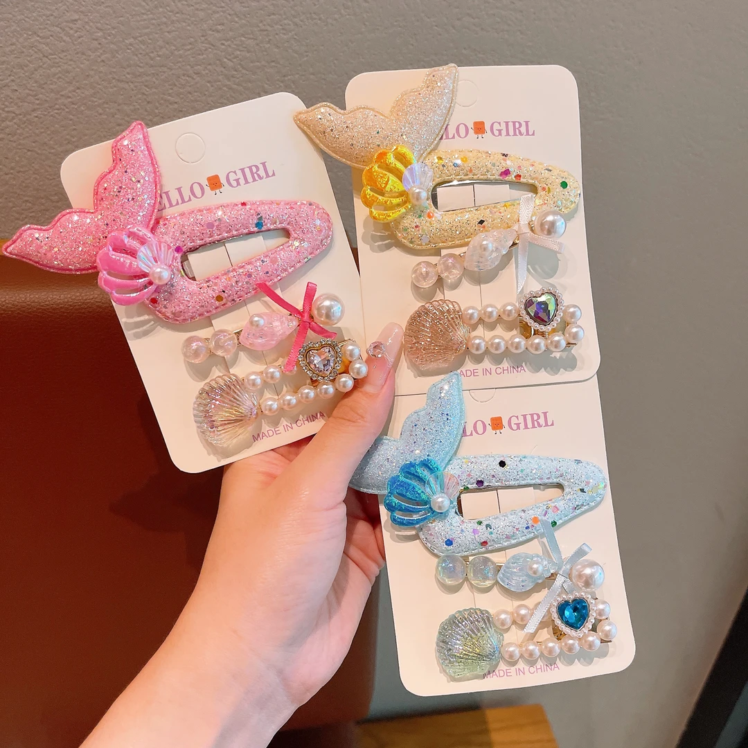 2025新款儿童美人鱼公主珍珠发夹女碎发女童侧边刘海夹子发卡头饰