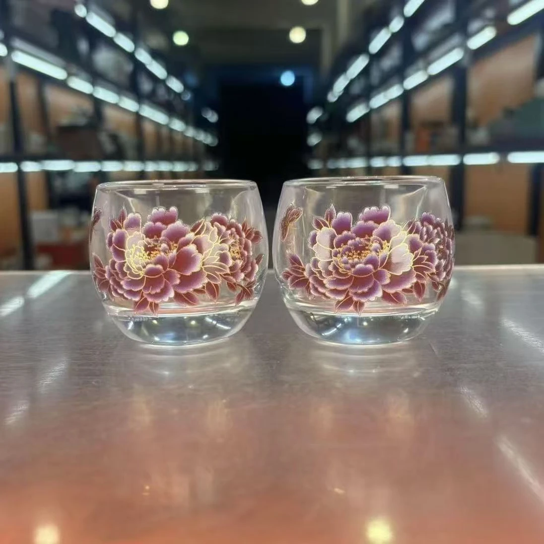 Z2776-精致家用牡丹玻璃变色主人杯