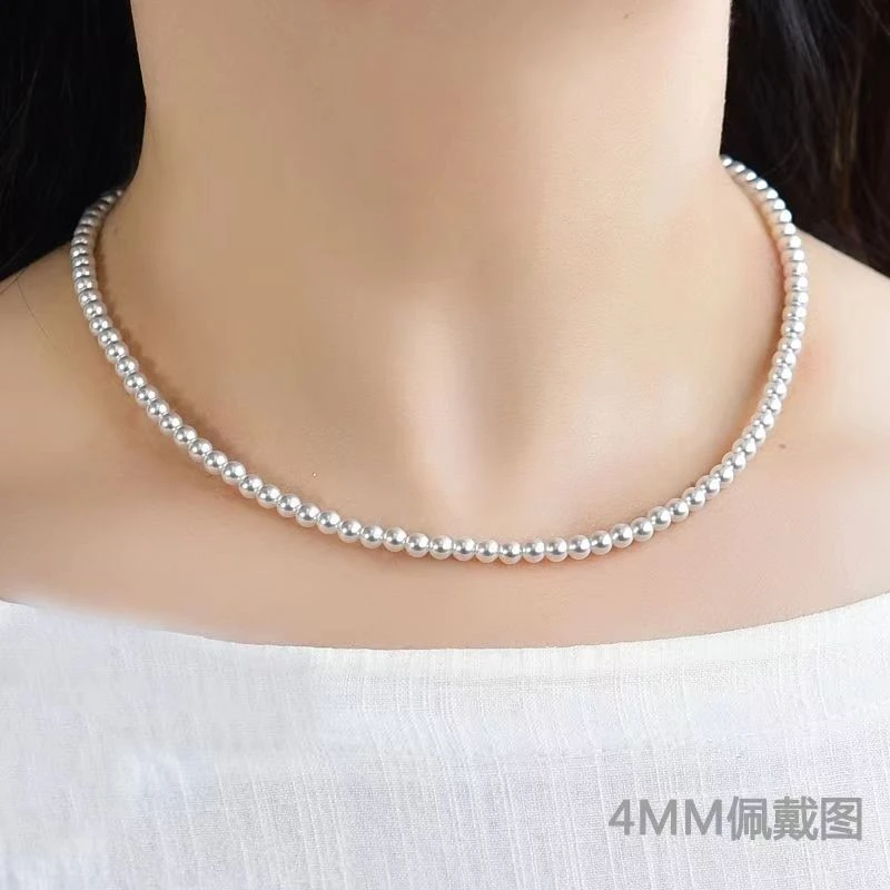 5-6mm强光近圆基本无明显瑕疵海贝珠项链颈链锁骨链