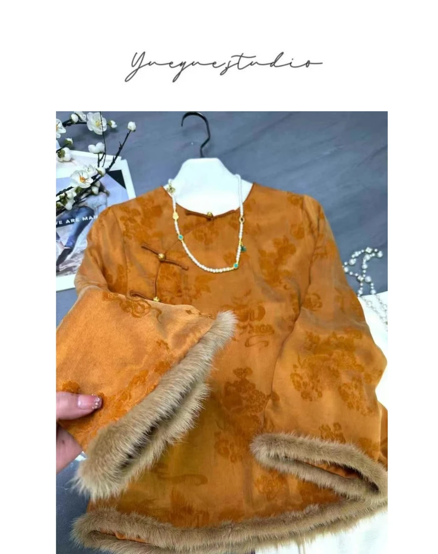 BAISHIQI【万事大橘】NEW 新中式提花盘扣拼接上衣