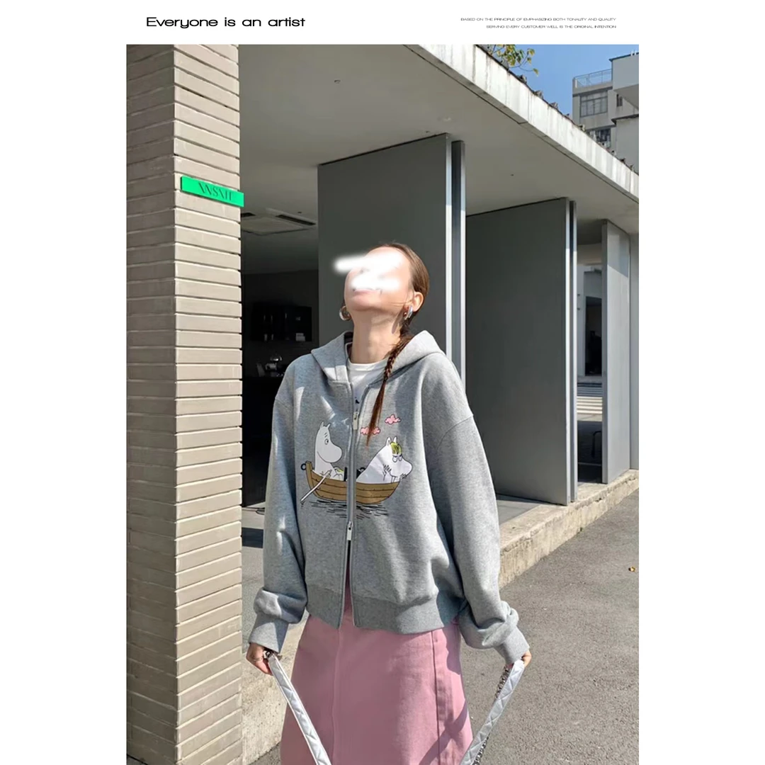88276卡通设计休闲印花连帽卫衣外套
