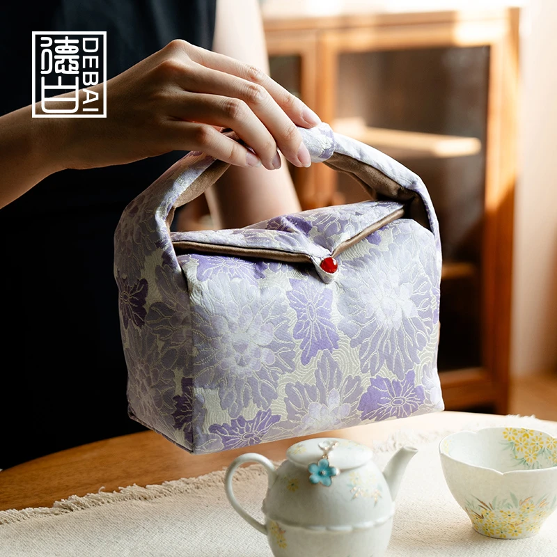 德白紫嫣茶事手提包大容量收纳包中式茶具外出携带包便携旅行茶具