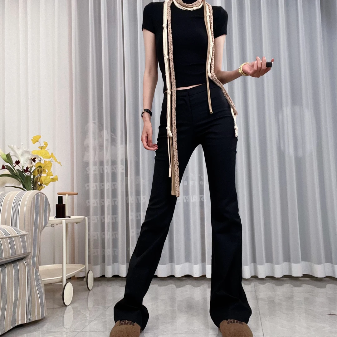 SUDANANA女士春夏气质时尚修身弹力微喇裤