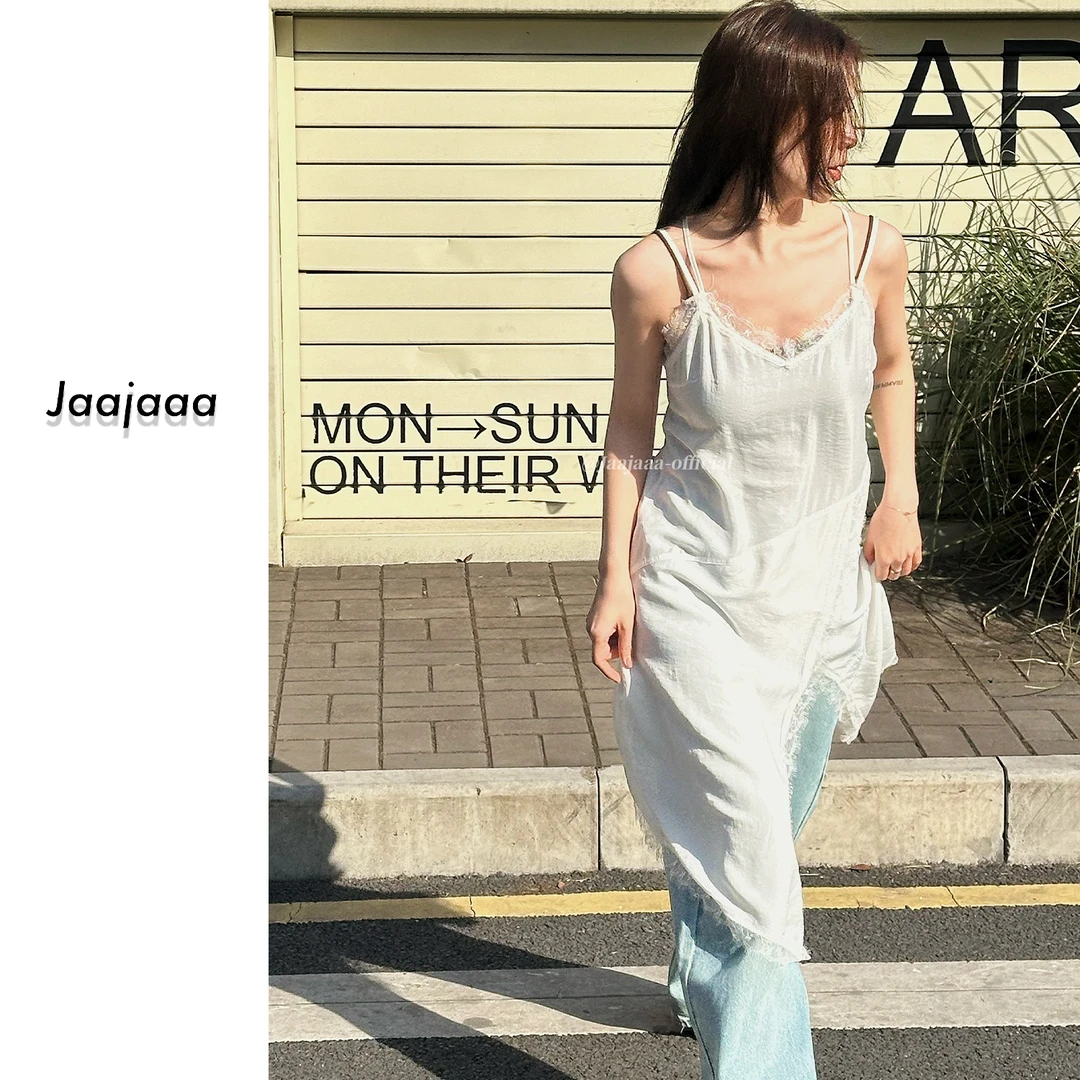 Jaajaaa假日花絮 蕾丝吊带开叉裙休闲春款/IXBB