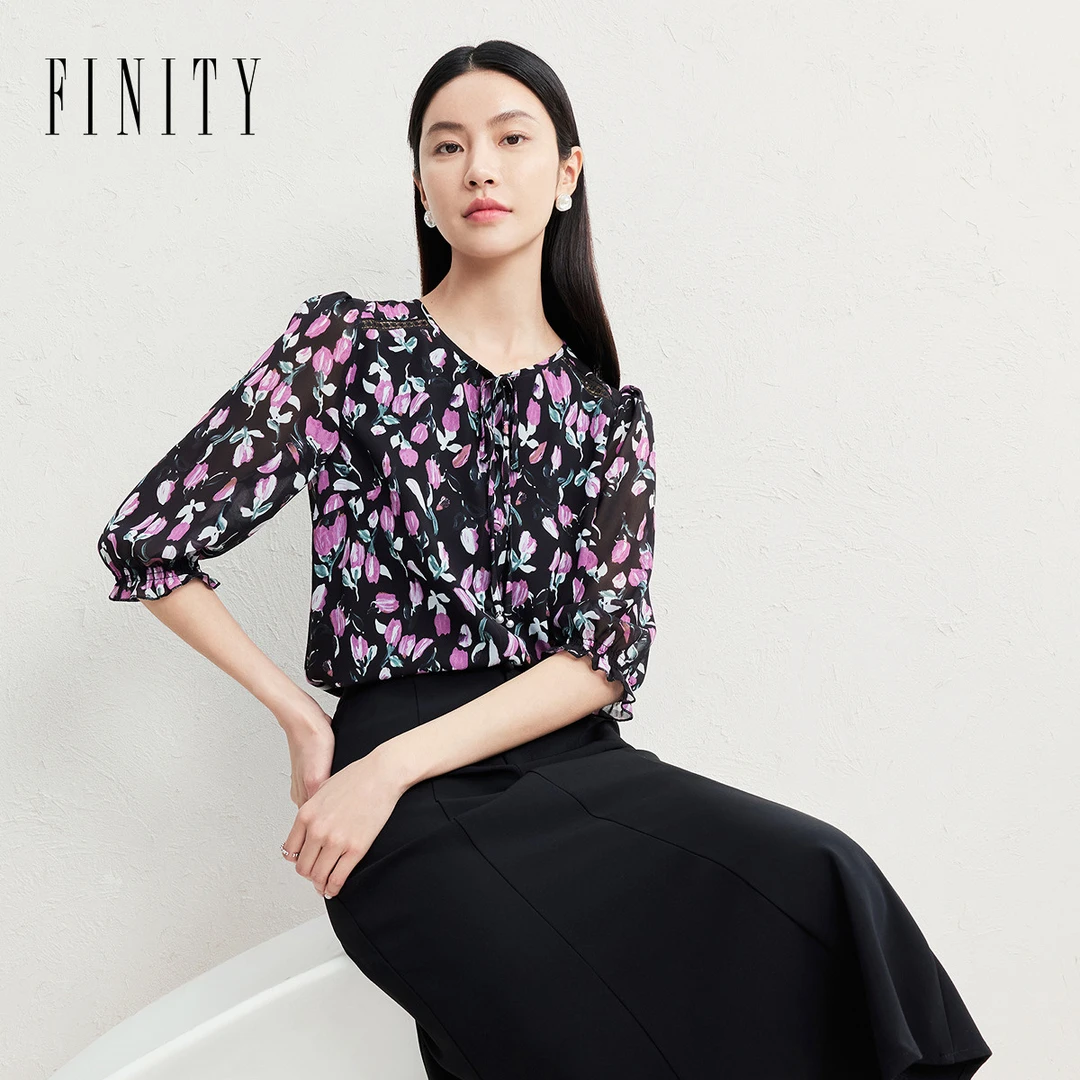 FINITY菲妮迪新款蕾丝衫碎花显瘦气质时尚女士夏季宽松印花百搭