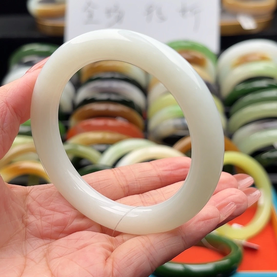 和田玉未镶嵌手镯新疆山料羊脂白玉细圆条58.3