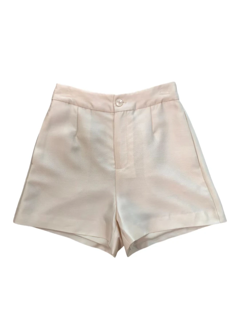 墨墨家高定夏季桑蚕丝羊毛百搭松紧腰短裤