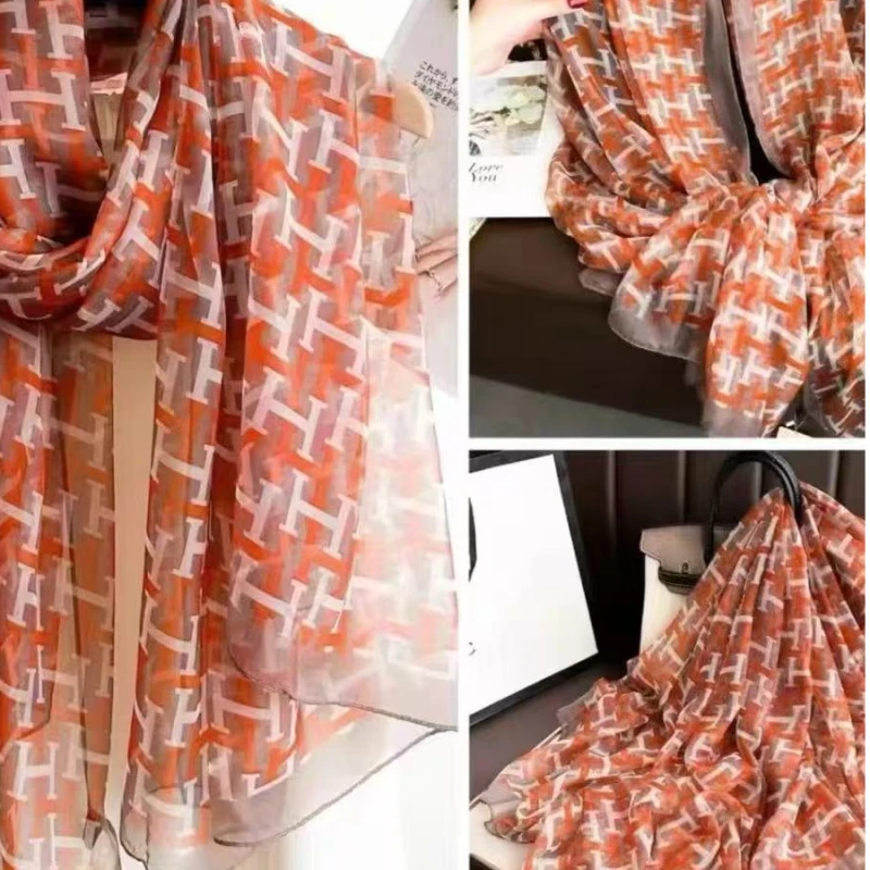 960 经典H格-丝巾围巾女士披肩新款素雅百搭防晒优雅气质