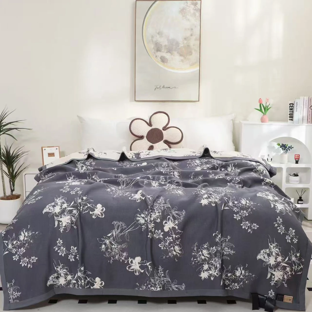 【花锦 床盖】2X2.3米 纯棉纱布双人四季多功能床盖毯