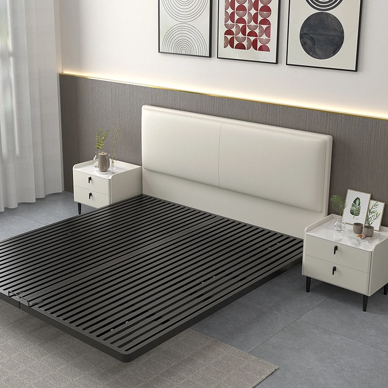 悬浮床薄床头双人单人床儿童床碳素钢铁艺简约极简软包皮艺床定制